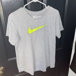 XL WOMENS ATHLETIC CUT HEATHER GREY NEON CHECK TEE